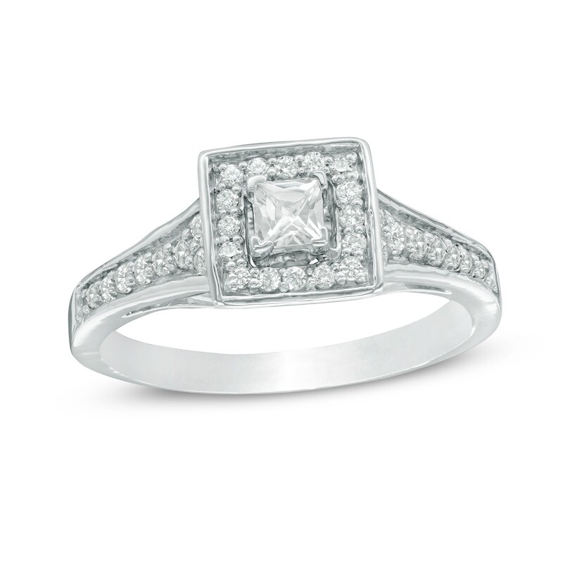 Main Image 1 of Previously Owned - 3/8 CT. T.W. Princess-Cut Diamond Frame Engagement Ring in 10K White Gold