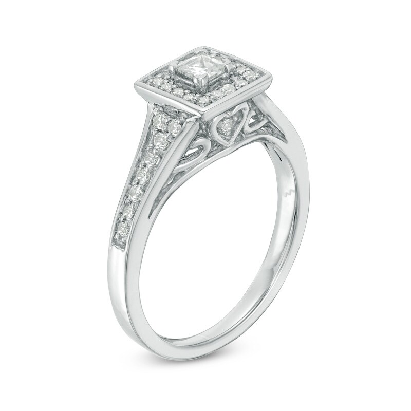 Main Image 2 of Previously Owned - 3/8 CT. T.W. Princess-Cut Diamond Frame Engagement Ring in 10K White Gold
