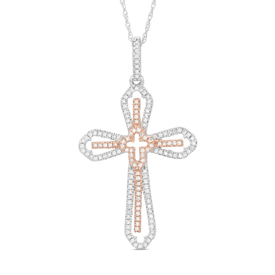 Previously Owned - 1/5 CT. T.w. Diamond Cross Pendant in 10K Two-Tone Gold