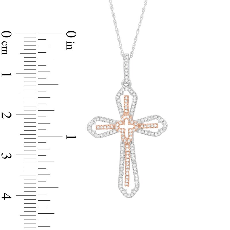 Main Image 2 of Previously Owned - 1/5 CT. T.W. Diamond Cross Pendant in 10K Two-Tone Gold