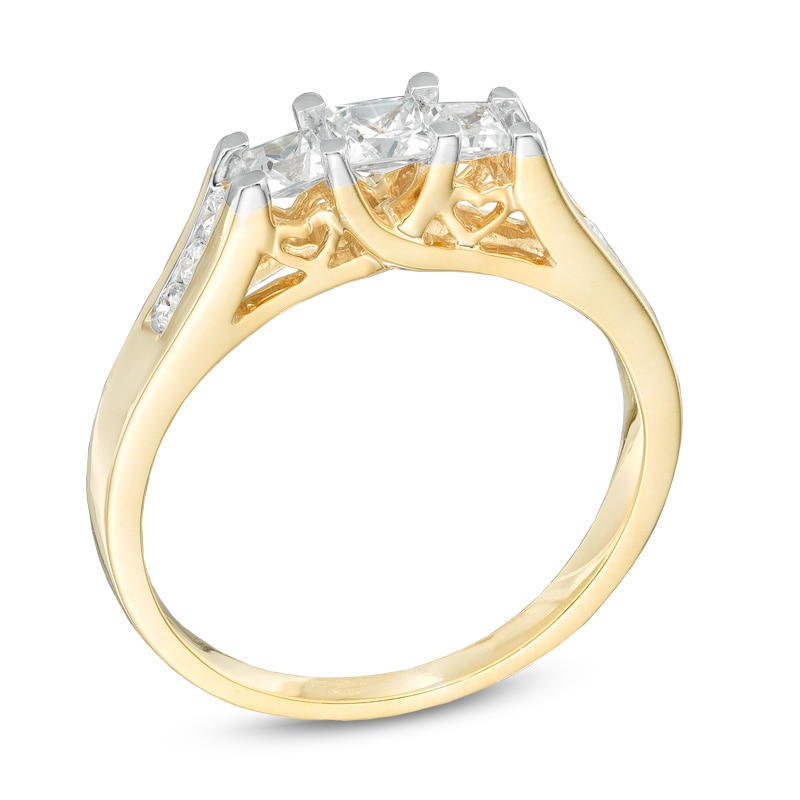 Main Image 2 of Previously Owned - 1/2 CT. T.W. Princess-Cut Diamond Three Stone Engagement Ring in 10K Gold