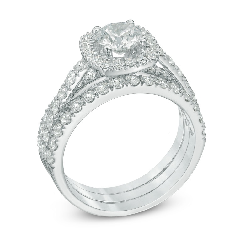 Main Image 2 of Previously Owned - 2-1/5 CT. T.W. Diamond Frame Three Piece Bridal Set in 14K White Gold