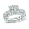 Thumbnail Image 1 of Previously Owned - 1-1/2 CT. T.W. Princess-Cut Quad Diamond Frame Three Piece Bridal Set in 14K White Gold