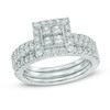 Thumbnail Image 0 of Previously Owned - 1-1/2 CT. T.W. Princess-Cut Quad Diamond Frame Three Piece Bridal Set in 14K White Gold