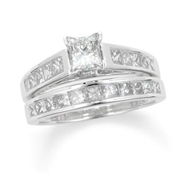 Previously Owned - 1-7/8 CT. T.W. Princess-Cut Diamond Bridal Set in 14K White Gold
