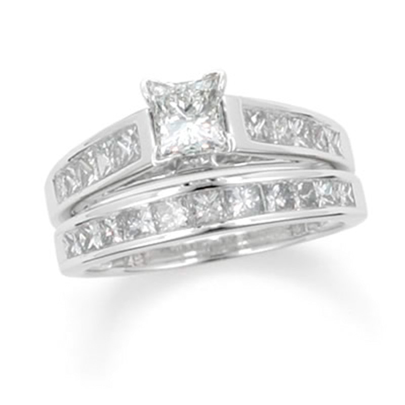 Previously Owned - 1-7/8 CT. T.W. Princess-Cut Diamond Bridal Set in 14K White Gold