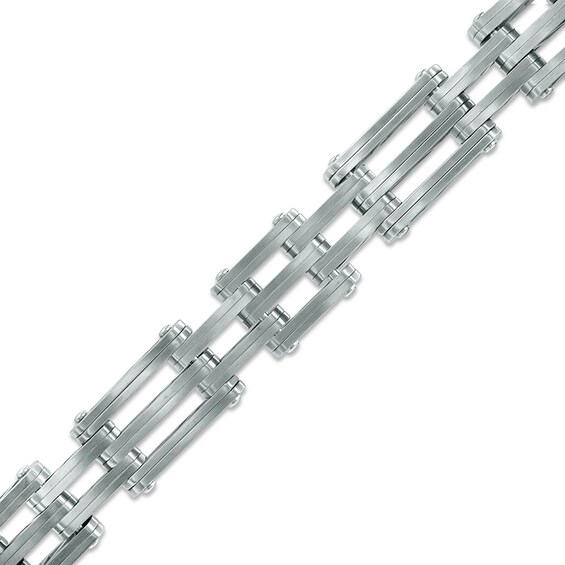 Previously Owned - 12.0mm Brushed Bridge Link Bracelet in Stainless Steel - 8.5"