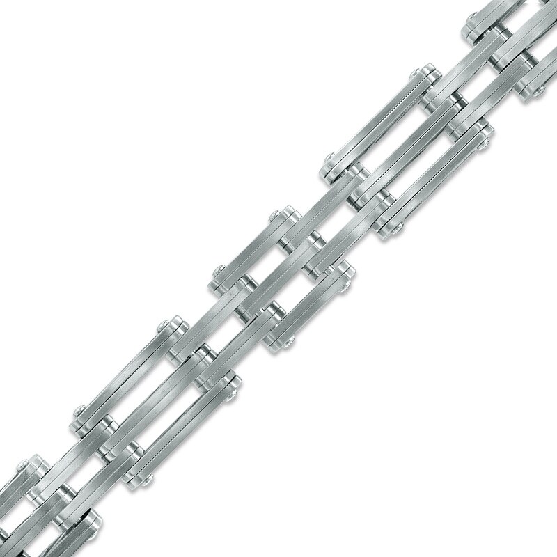 Main Image 1 of Previously Owned - 12.0mm Brushed Bridge Link Bracelet in Stainless Steel - 8.5"