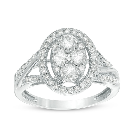 Previously Owned - 1 CT. T.w. Composite Diamond Oval Frame Engagement Ring in 10K White Gold