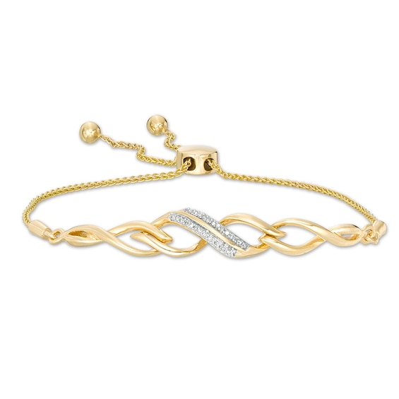 Previously Owned - 1/15 CT. T.w. Diamond Twist Bolo Bracelet in 10K Gold - 9.5"