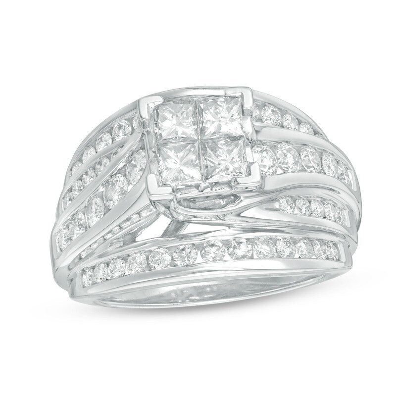 Main Image 1 of Previously Owned - 2 CT. T.W. Quad Princess-Cut Diamond Multi-Row Engagement Ring in 14K White Gold