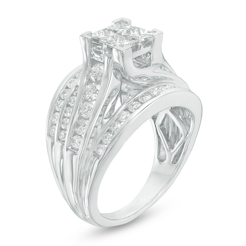 Main Image 2 of Previously Owned - 2 CT. T.W. Quad Princess-Cut Diamond Multi-Row Engagement Ring in 14K White Gold
