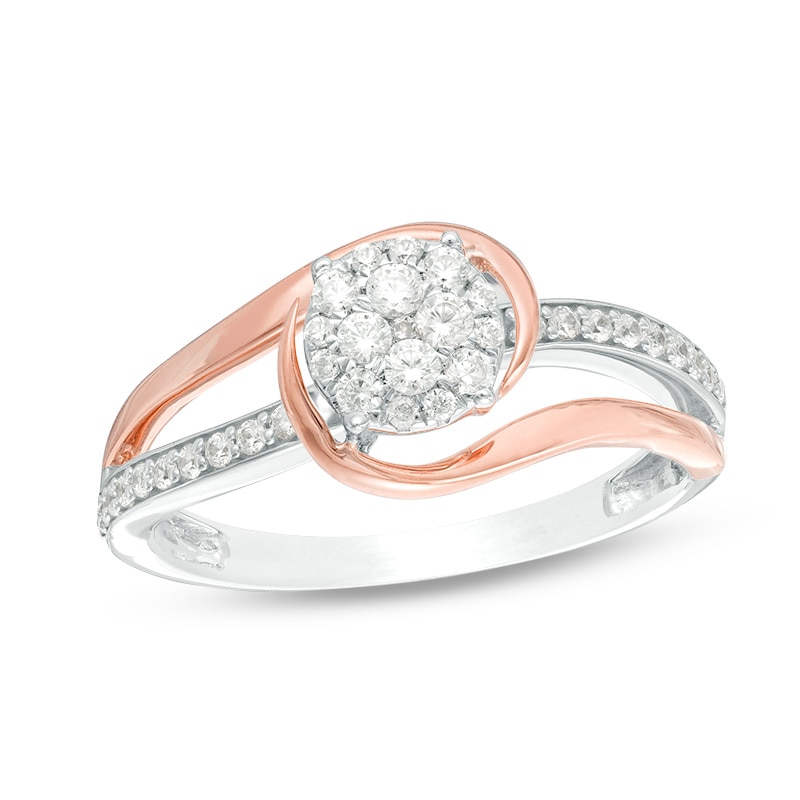 Main Image 1 of Previously Owned - 1/3 CT. T.W. Composite Diamond Bypass Swirl Ring in 10K Two-Tone Gold