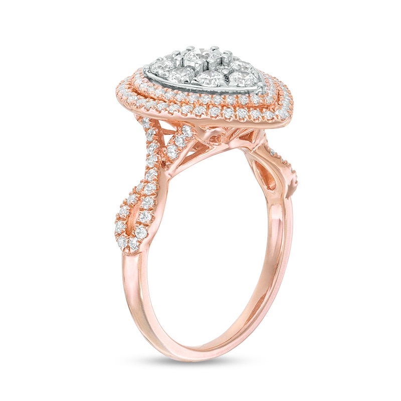 Main Image 2 of Previously Owned - 1 CT. T.W. Composite Diamond Triple Teardrop-Shaped Frame Engagement Ring in 10K Two-Tone Gold