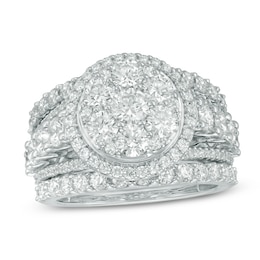 Previously Owned - 3-1/2 CT. T.W. Diamond Double Frame Three Piece Bridal Set in 14K White Gold