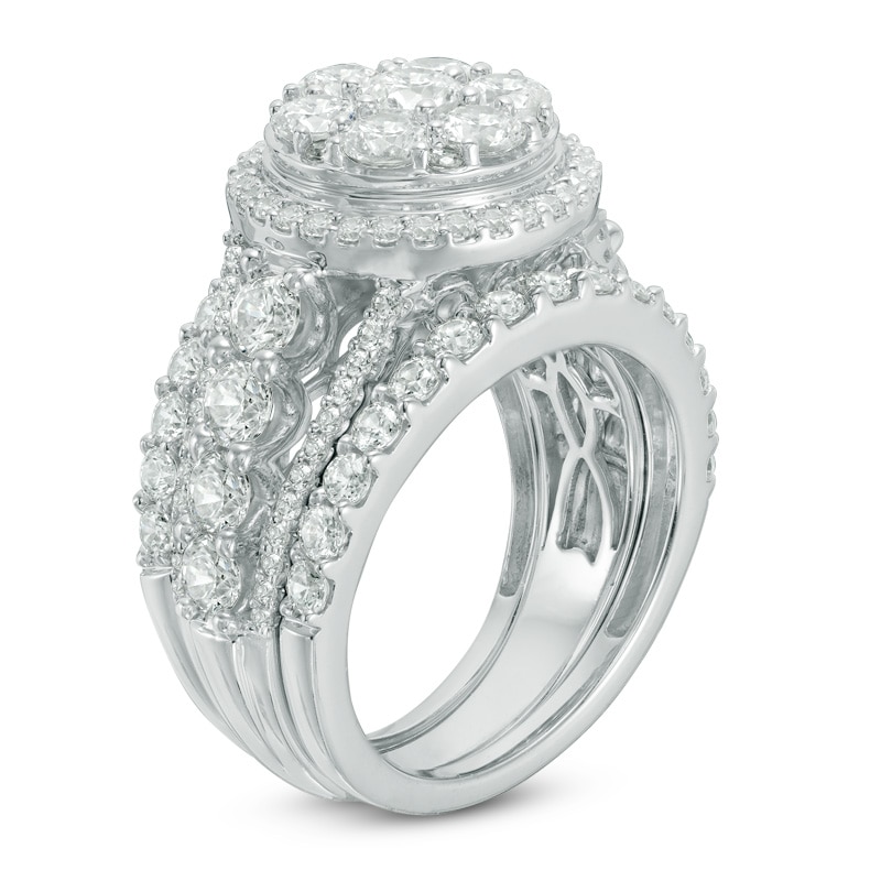 Previously Owned - 3-1/2 CT. T.W. Diamond Double Frame Three Piece Bridal Set in 14K White Gold