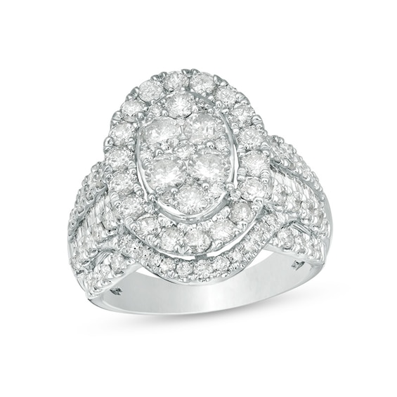 Previously Owned - 3 CT. T.w. Composite Diamond Oval Frame Multi-Row Engagement Ring in 10K White Gold