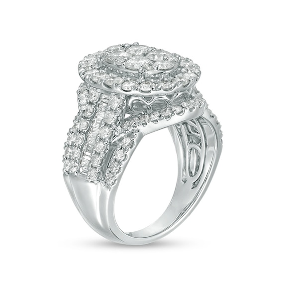 Previously Owned - 3 CT. T.w. Composite Diamond Oval Frame Multi-Row Engagement Ring in 10K White Gold
