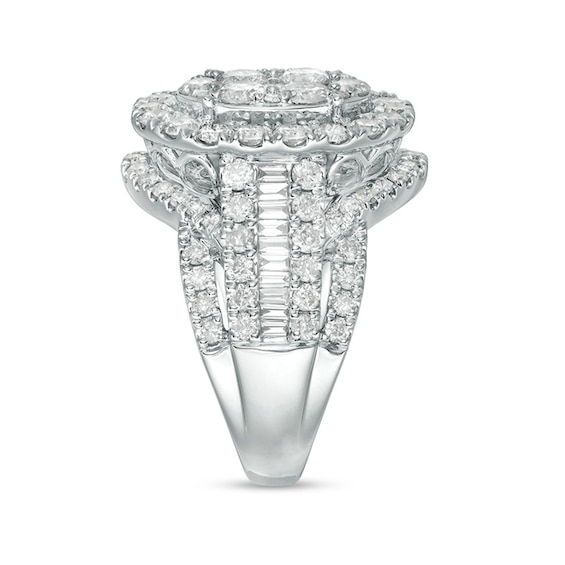 Previously Owned - 3 CT. T.w. Composite Diamond Oval Frame Multi-Row Engagement Ring in 10K White Gold