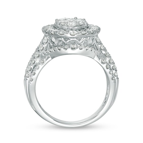 Previously Owned - 3 CT. T.w. Composite Diamond Oval Frame Multi-Row Engagement Ring in 10K White Gold