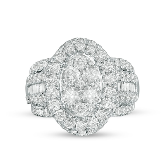 Previously Owned - 3 CT. T.w. Composite Diamond Oval Frame Multi-Row Engagement Ring in 10K White Gold