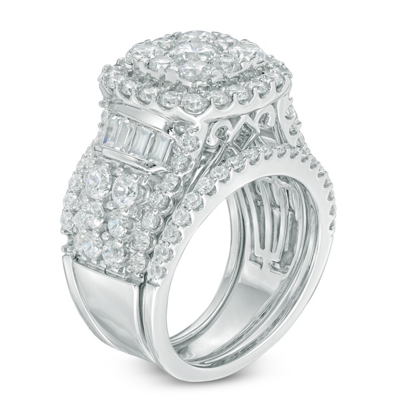 Main Image 2 of Previously Owned - 4 CT. T.W. Diamond Cluster Frame Three Piece Bridal Set in 14K White Gold