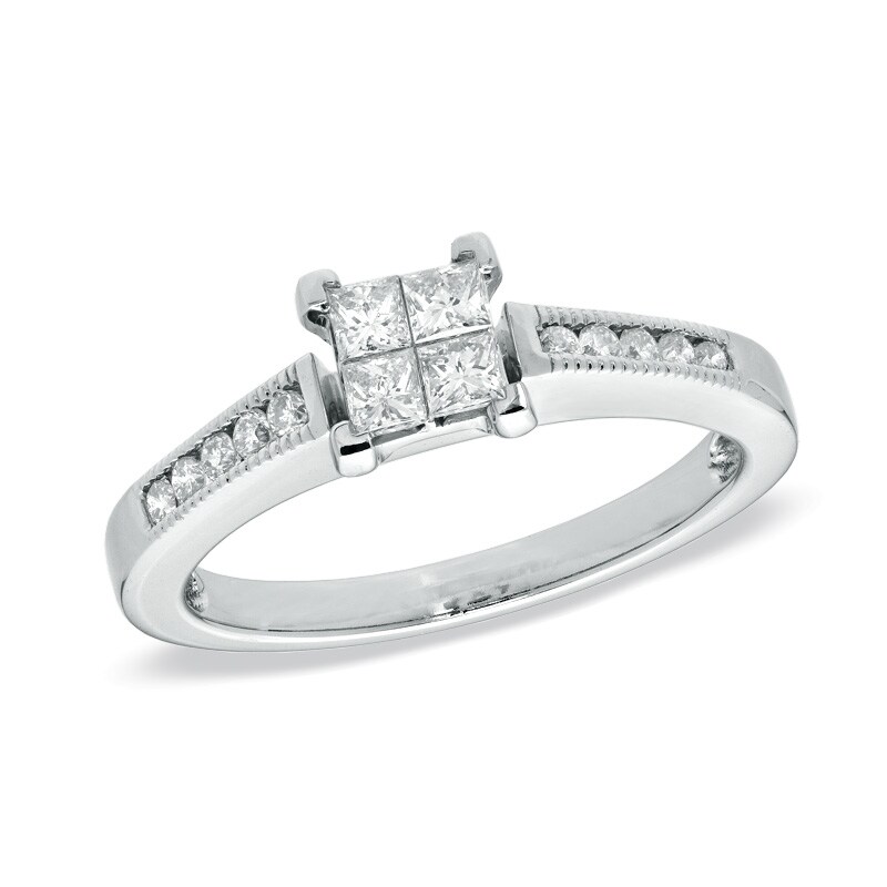 Main Image 1 of Previously Owned - 1/2 CT. T.W. Quad Diamond Engagement Ring in 10K White Gold