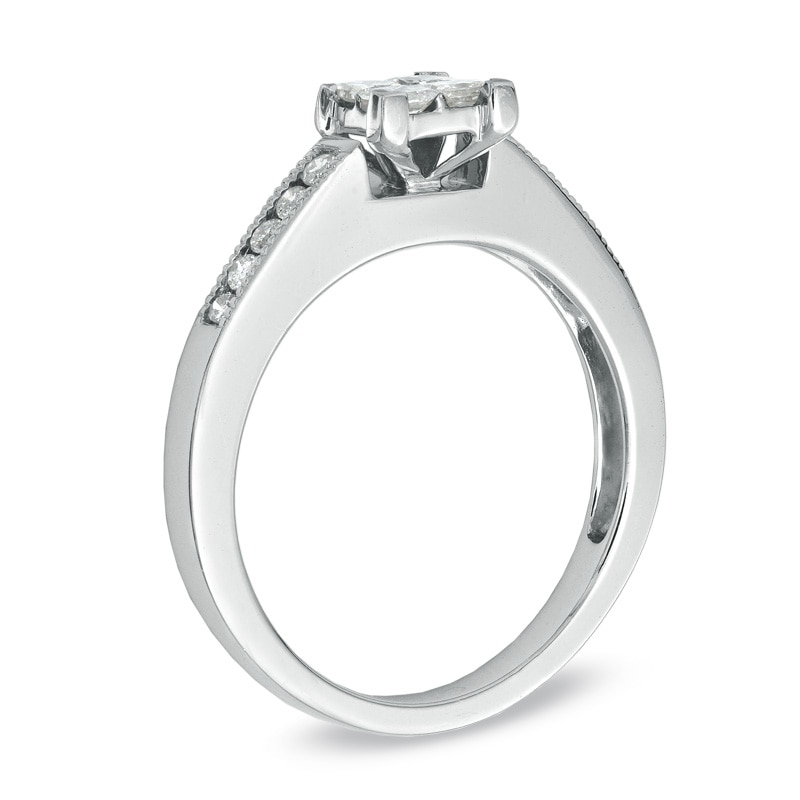 Main Image 2 of Previously Owned - 1/2 CT. T.W. Quad Diamond Engagement Ring in 10K White Gold
