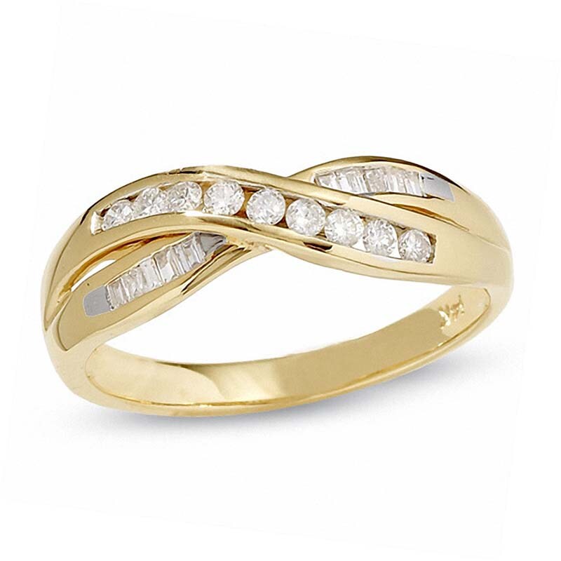 Main Image 1 of Previously Owned - 1/4 CT. T.W. Diamond Crossover Band in 14K Gold