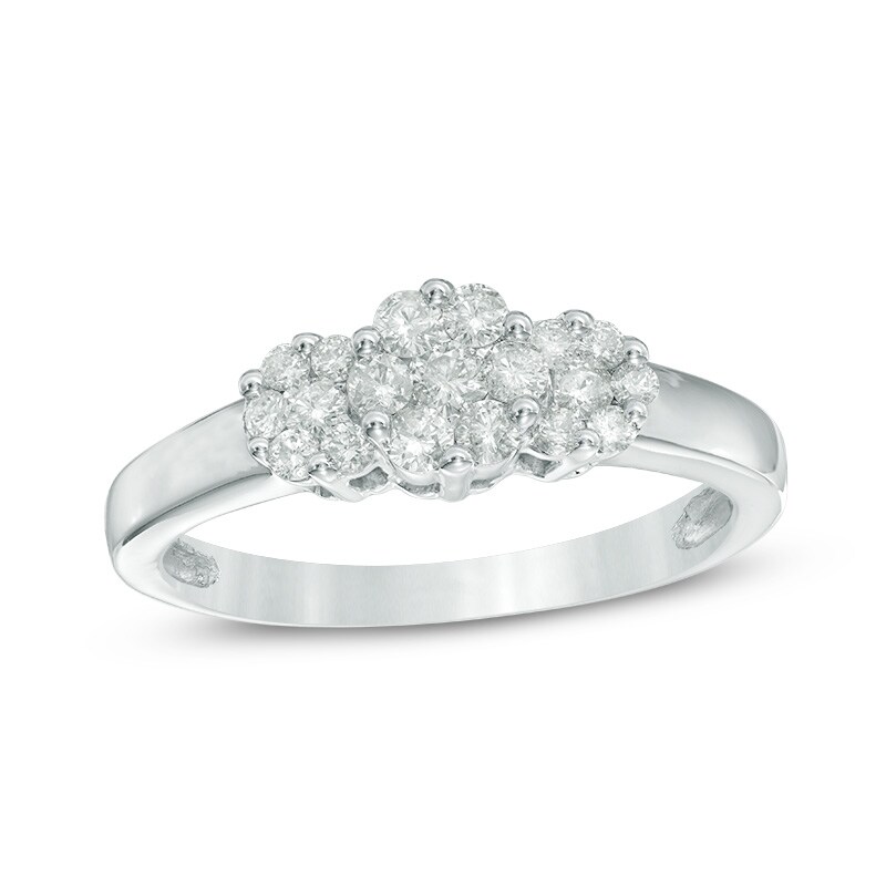 Main Image 1 of Previously Owned - 1/2 CT. T.W. Diamond Flower Ring in 14K White Gold