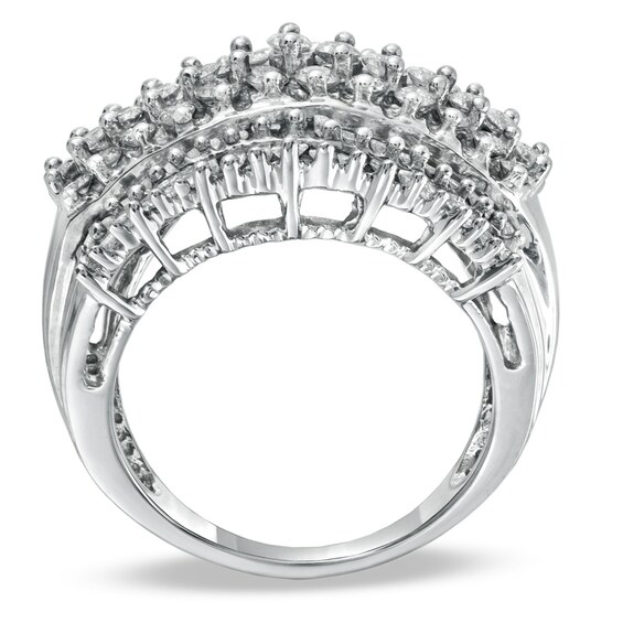 Previously Owned - 1-3/4 CT. T.w. Baguette and Round Diamond Seven Row Fan Ring in 10K White Gold