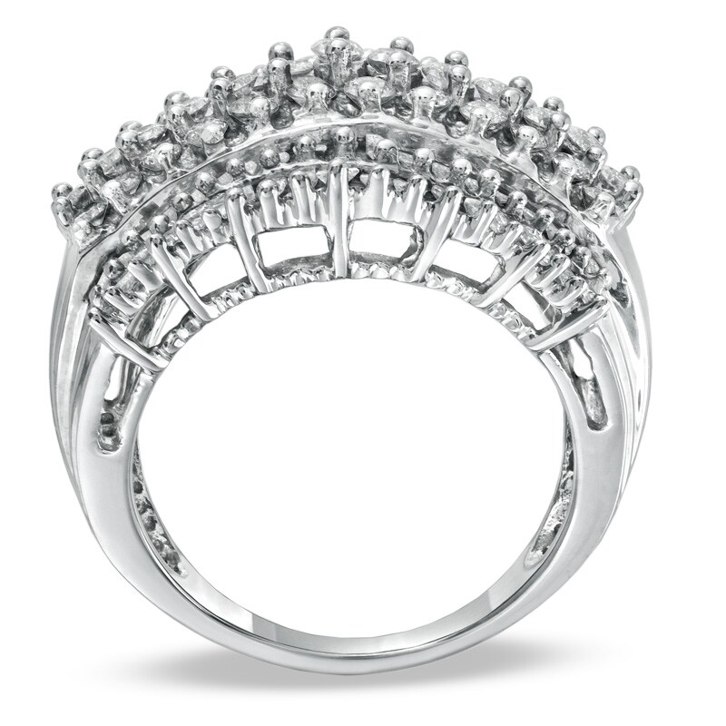 Main Image 2 of Previously Owned - 1-3/4 CT. T.W. Baguette and Round Diamond Seven Row Fan Ring in 10K White Gold