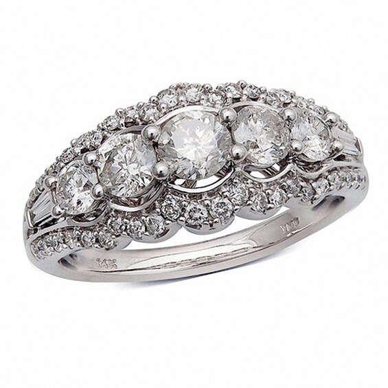 Previously Owned - 1-1/4 CT. T.w. Diamond Five Stone Frame Anniversary Ring in 14K White Gold