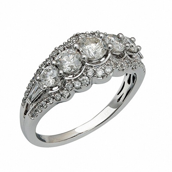 Previously Owned - 1-1/4 CT. T.w. Diamond Five Stone Frame Anniversary Ring in 14K White Gold