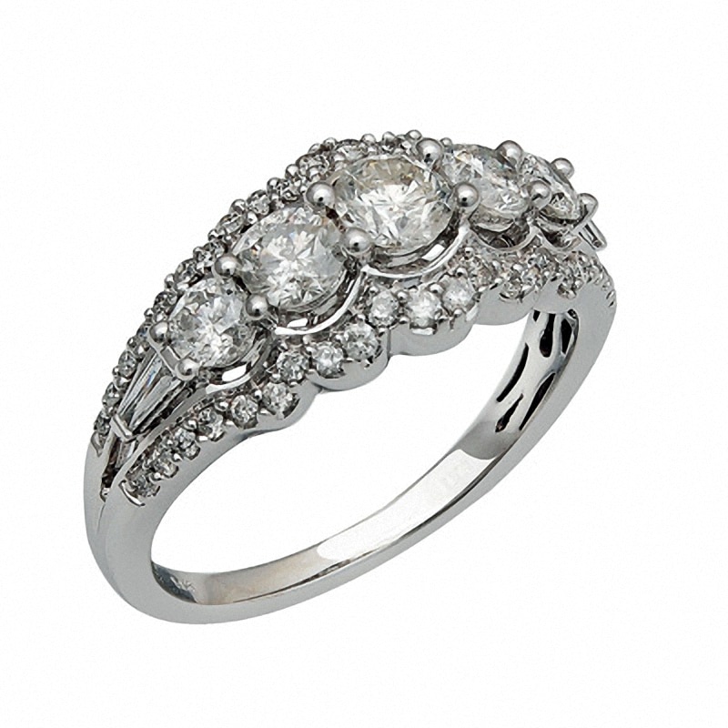 Main Image 2 of Previously Owned - 1-1/4 CT. T.W. Diamond Five Stone Frame Anniversary Ring in 14K White Gold