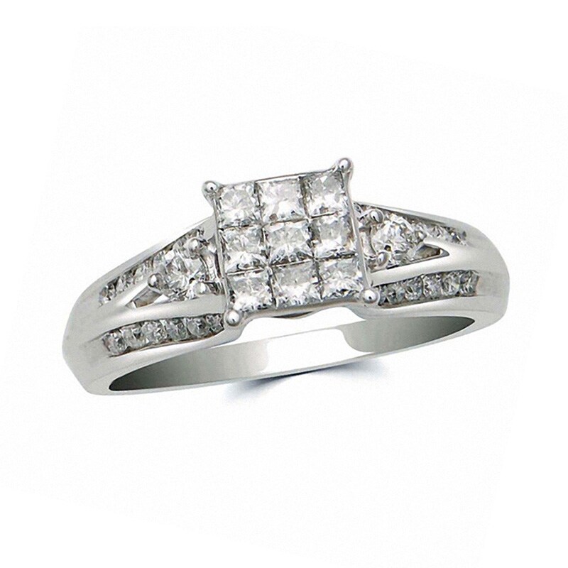 Main Image 1 of Previously Owned - 3/4 CT. T.W. Princess-Cut Composite Diamond Collar Ring in 10K White Gold