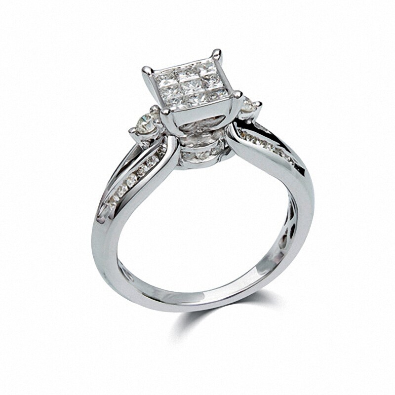 Main Image 2 of Previously Owned - 3/4 CT. T.W. Princess-Cut Composite Diamond Collar Ring in 10K White Gold