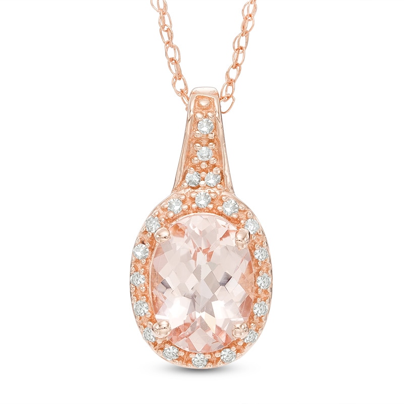 Main Image 1 of Previously Owned - Oval Morganite and Diamond Accent Frame Pendant in 14K Rose Gold