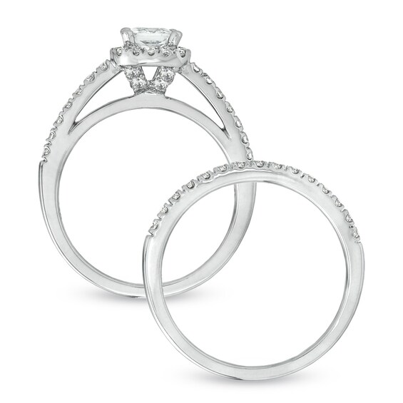 Previously Owned - Celebration Lux® 1-1/5 CT. T.w. Princess-Cut Diamond Bridal Set in 14K White Gold (I/Si2)