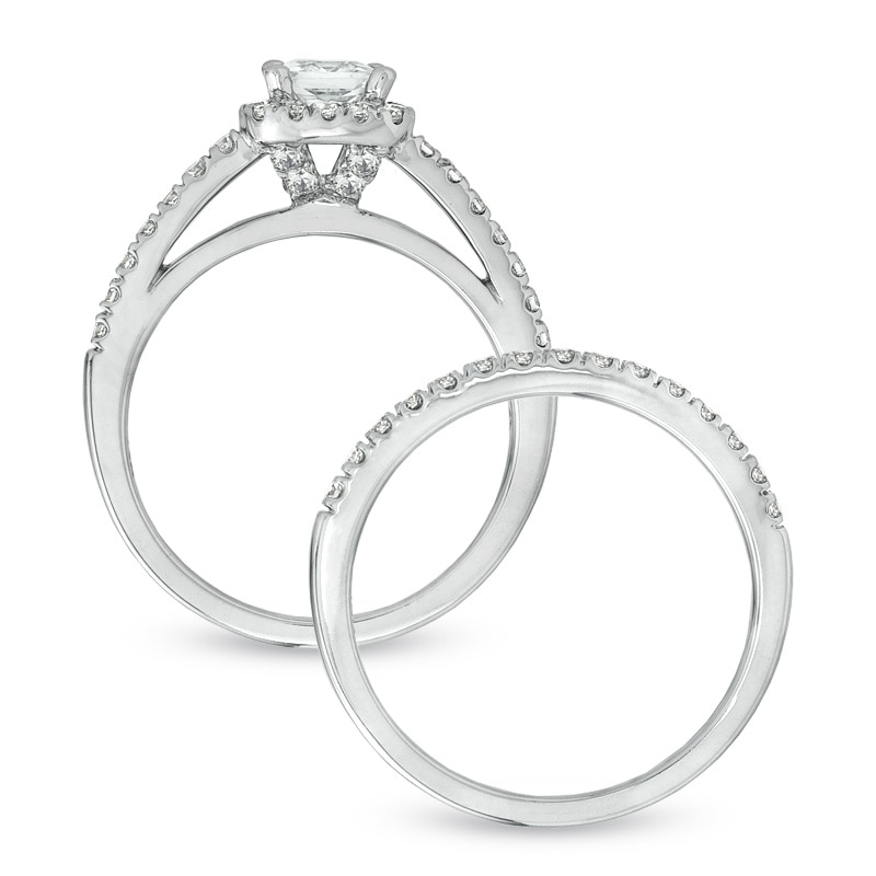 Main Image 3 of Previously Owned - Celebration Lux® 1-1/5 CT. T.W. Princess-Cut Diamond Bridal Set in 14K White Gold (I/SI2)