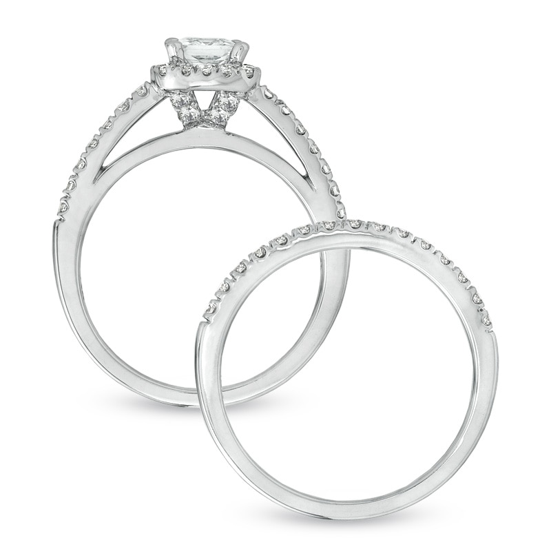 Previously Owned - Celebration Lux® 1-1/5 CT. T.W. Princess-Cut Diamond Bridal Set in 14K White Gold (I/SI2)