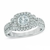Thumbnail Image 1 of Previously Owned - Celebration Ideal 1-1/4 CT. T.W. Diamond Frame Vintage-Style Engagement Ring in 14K White Gold (I/I1)