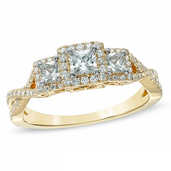 Previously Owned - 3/4 CT. T.w. Princess-Cut Diamond Past Present Future® Engagement Ring in 14K Gold