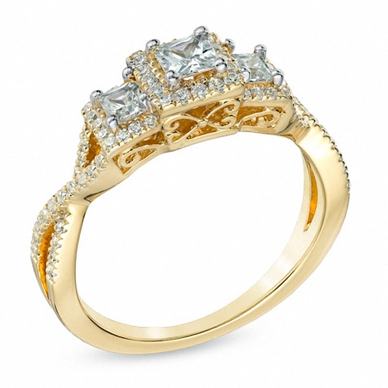 Previously Owned - 3/4 CT. T.w. Princess-Cut Diamond Past Present Future® Engagement Ring in 14K Gold