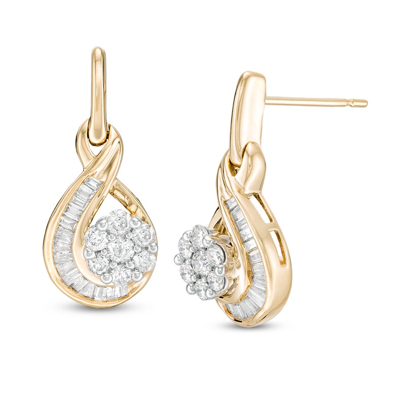 Main Image 1 of Previously Owned - 3/4 CT. T.W. Composite Diamond Flame Drop Earrings in 10K Gold