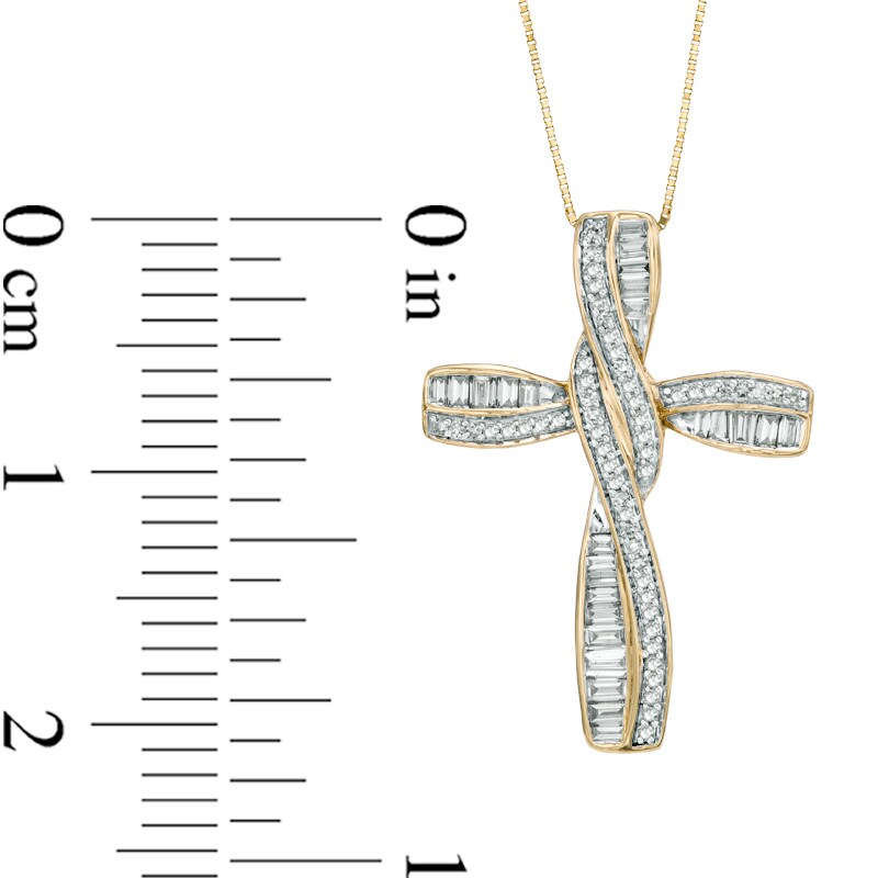 Main Image 2 of Previously Owned - 3/4 CT. T.W. Diamond Twisting Cross Pendant in 10K Gold