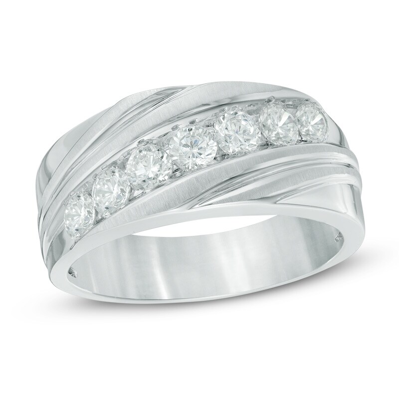 Main Image 1 of Previously Owned - 1/2 CT. T.W. Diamond Slant Anniversary Band in 10K White Gold