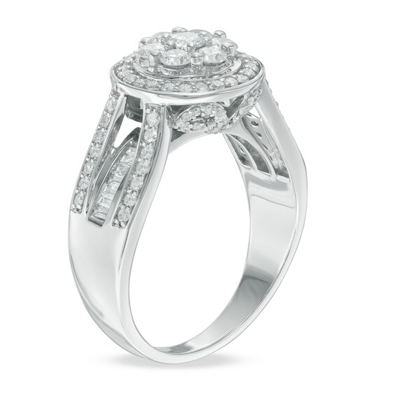 Previously Owned - 1 CT. T.w. Composite Diamond Frame Ring in 10K White Gold