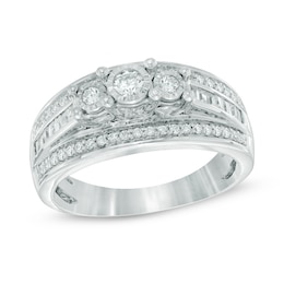 Previously Owned - 1/2 CT. T.W. Diamond Past Present Future® Triple Row Engagement Ring in 10K White Gold