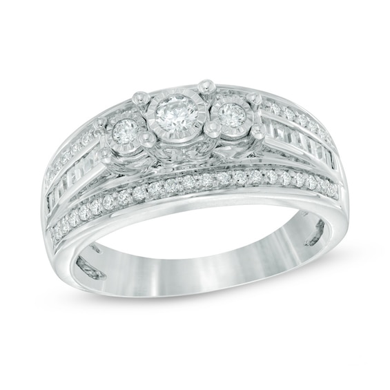 Previously Owned - 1/2 CT. T.w. Diamond Past Present Future® Triple Row Engagement Ring in 10K White Gold